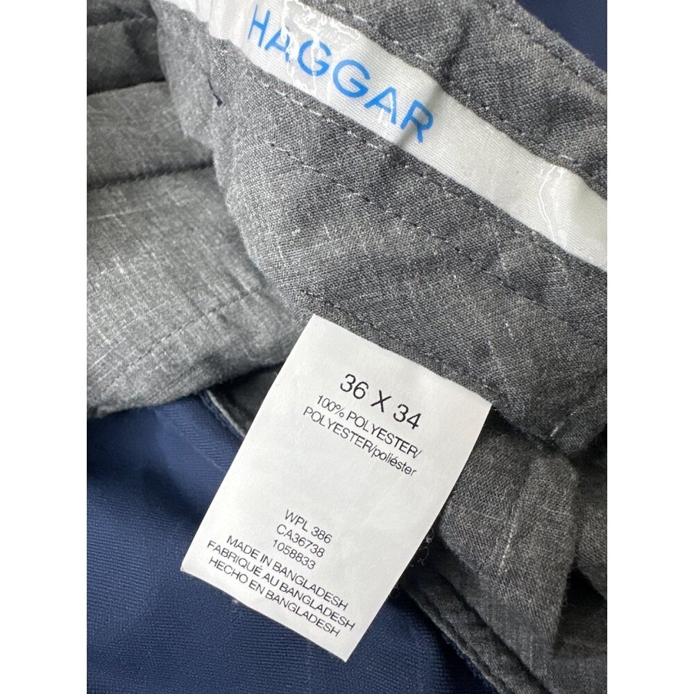 Haggar Mens Navy Dress Pants 36x34 Polyester Flat Front Classic Fit Straight Leg - Picture 3 of 4